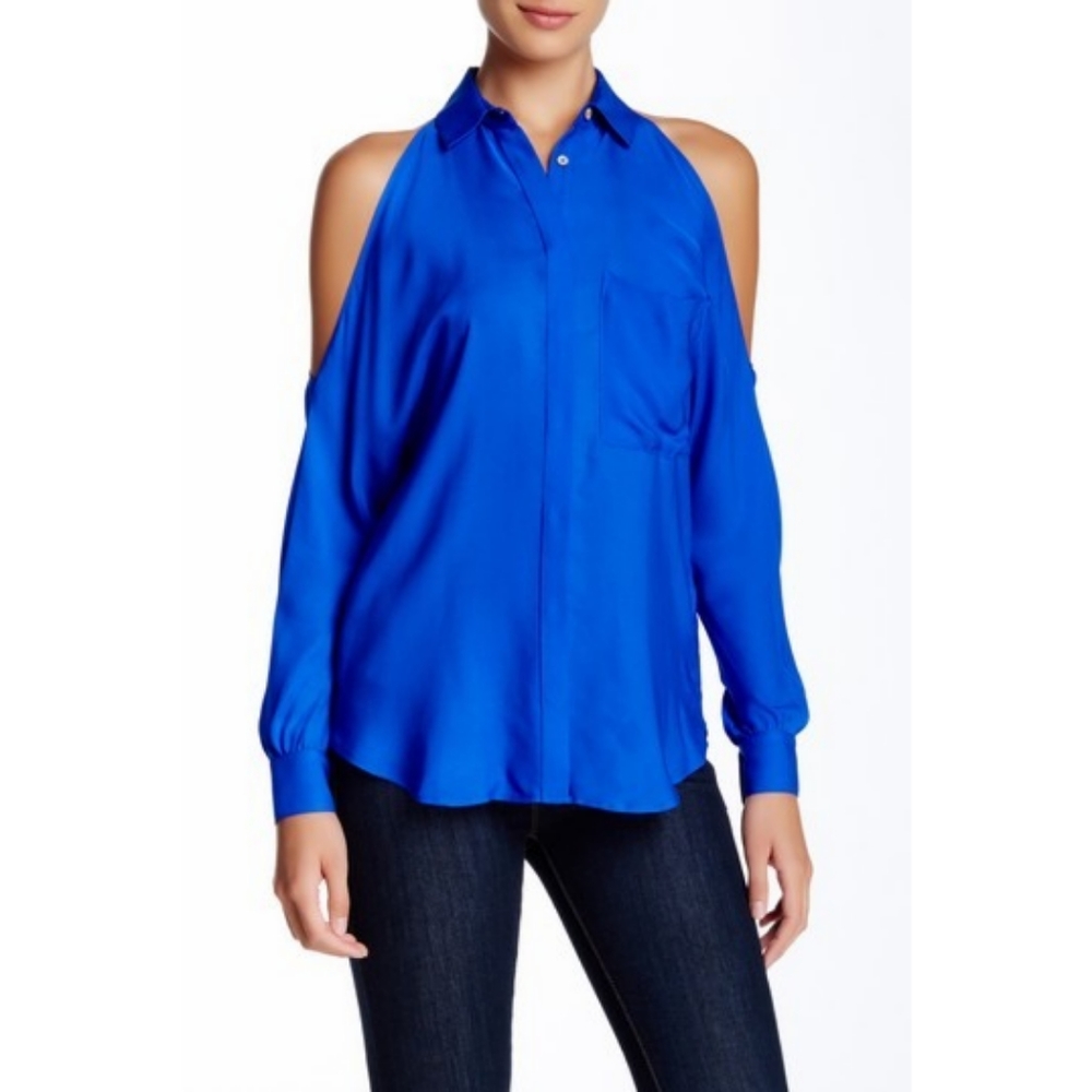 Haute Hippie Cold Shoulder Blue Silk blouse